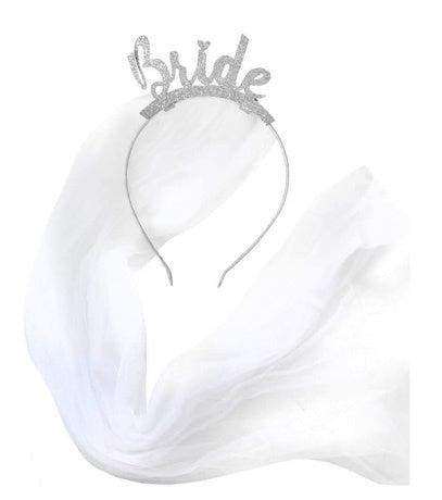 Bride headband with veil (Silver)